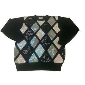 Vintage Argyle Bling Detail Sweater